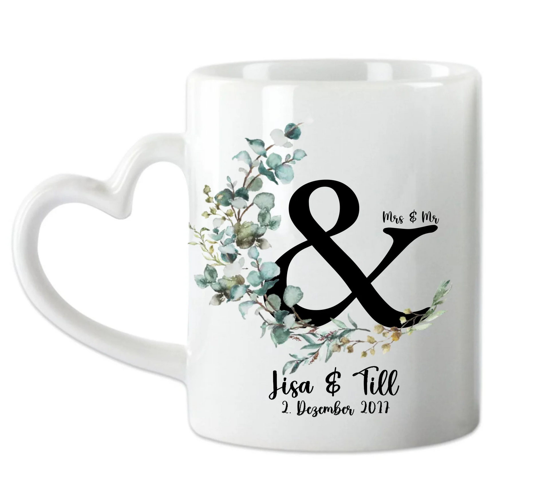 Personalisierte Hochzeitstasse Hochzeitsgeschenk Kranz Brautpaar, Kaffeebecher - Geschenk Hochzeit
