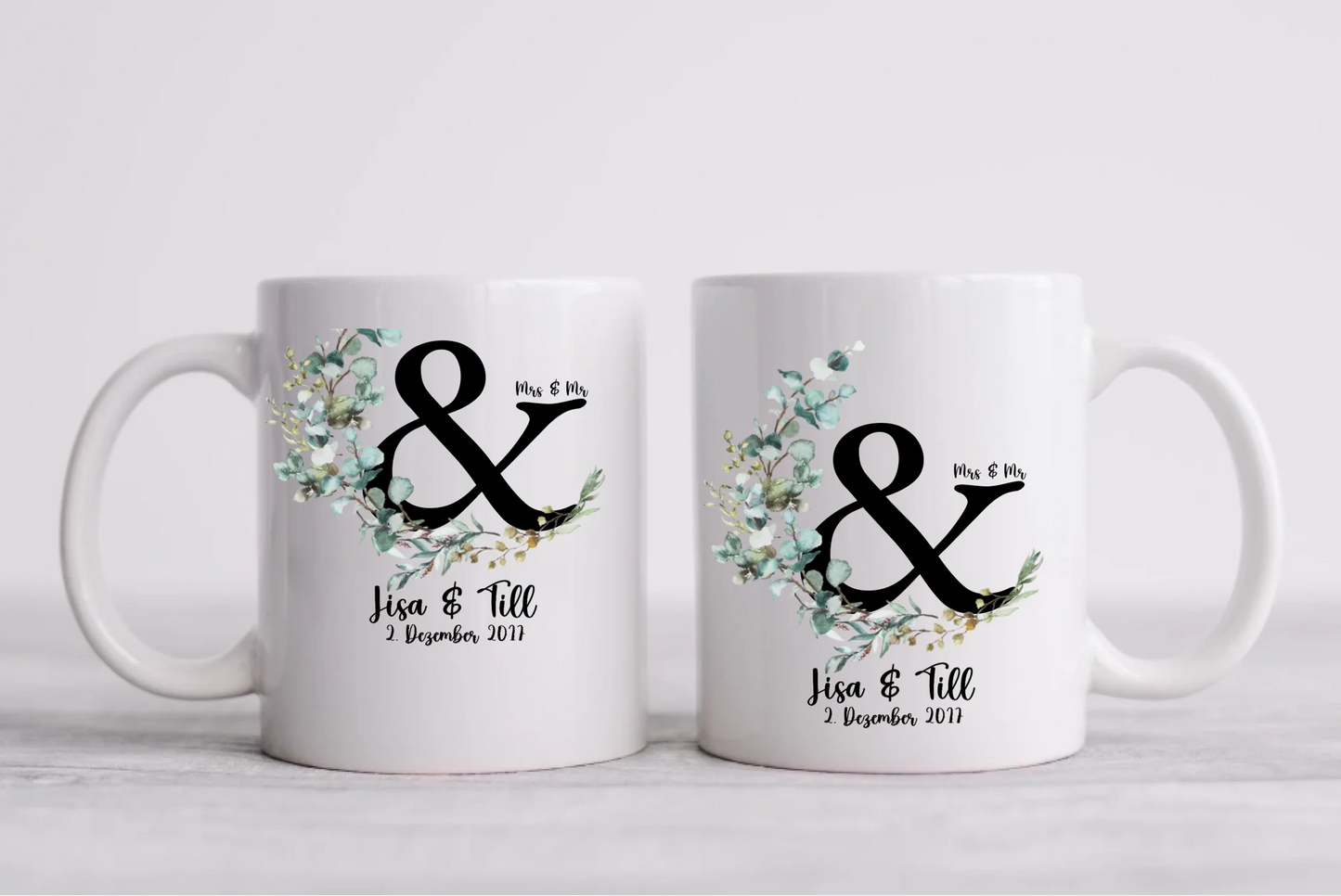 Personalisierte Hochzeitstasse Hochzeitsgeschenk Kranz Brautpaar, Kaffeebecher - Geschenk Hochzeit