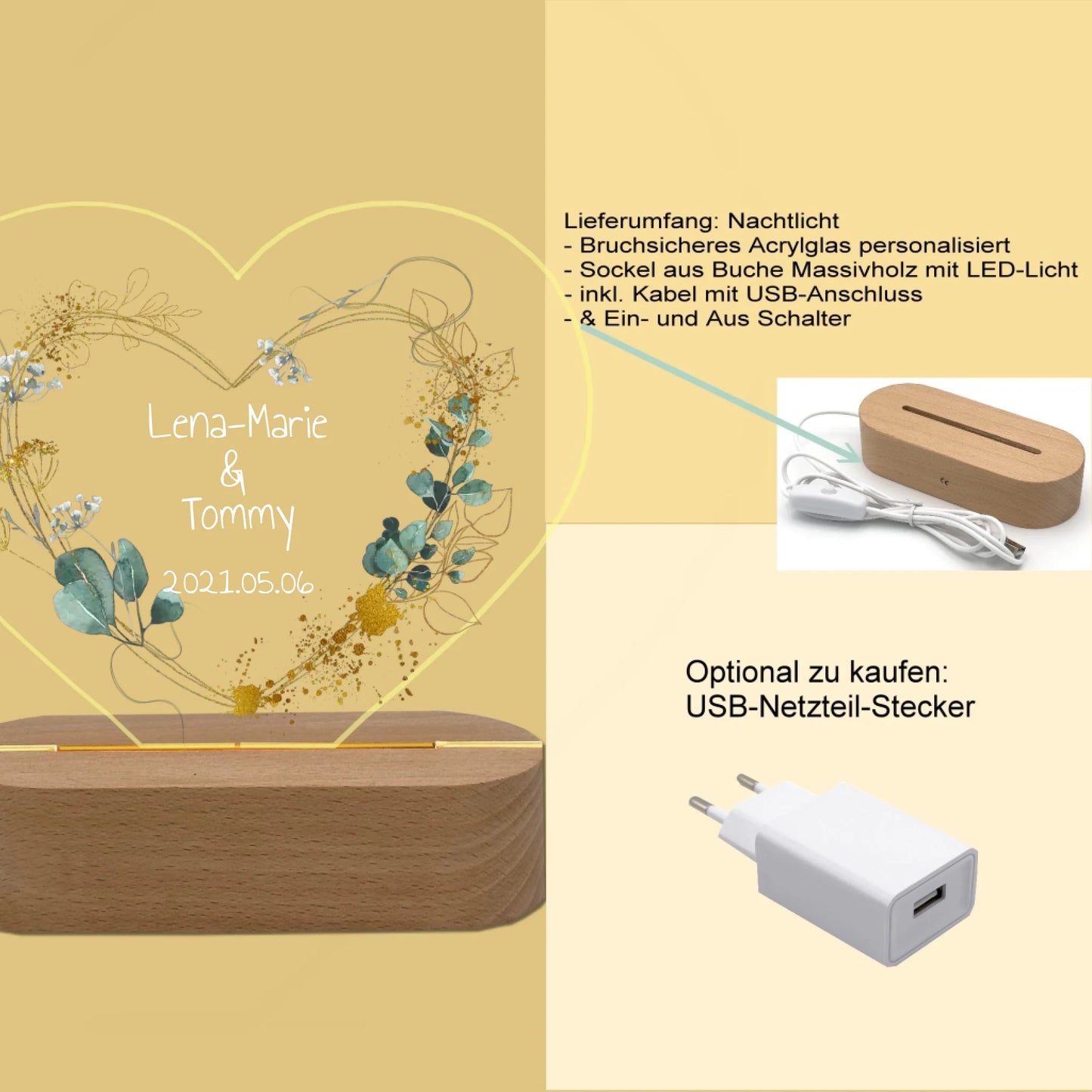Personalisiertes Hochzeitsgeschenk für das Brautpaar - LED Deko Licht mit Namen & Datum