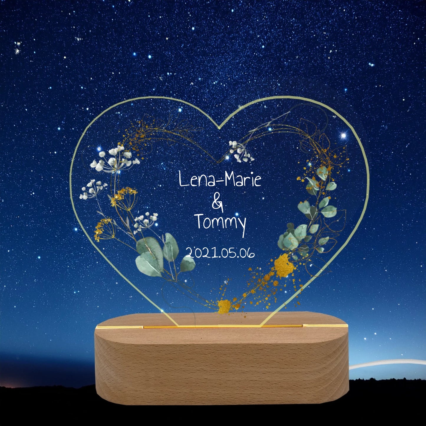 Personalisiertes Hochzeitsgeschenk für das Brautpaar - LED Deko Licht mit Namen & Datum LED-Nachtlicht Landscape Transparent