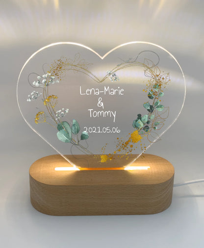 Personalisiertes Hochzeitsgeschenk für das Brautpaar - LED Deko Licht mit Namen & Datum