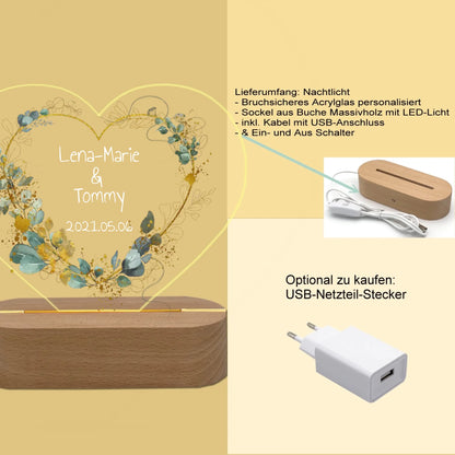 Personalisiertes Geschenk für das Brautpaar zur Hochzeit - LED Deko Licht mit Namen & Datum