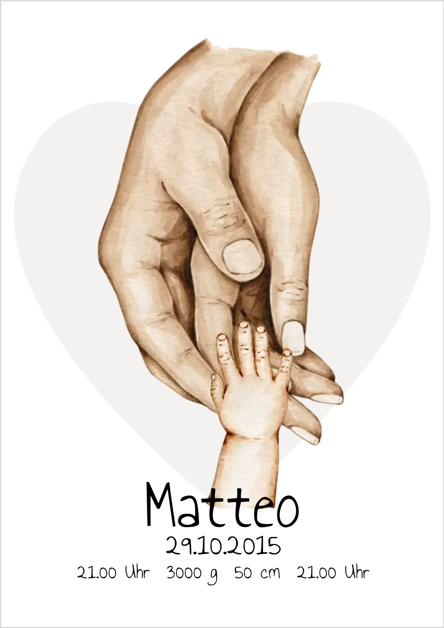 Personalisierte Geburtsanzeige | Hände Poster | Bild Familie | Kindername | personalisiertes Familiengeschenk | Geburtsdaten Poster Poster