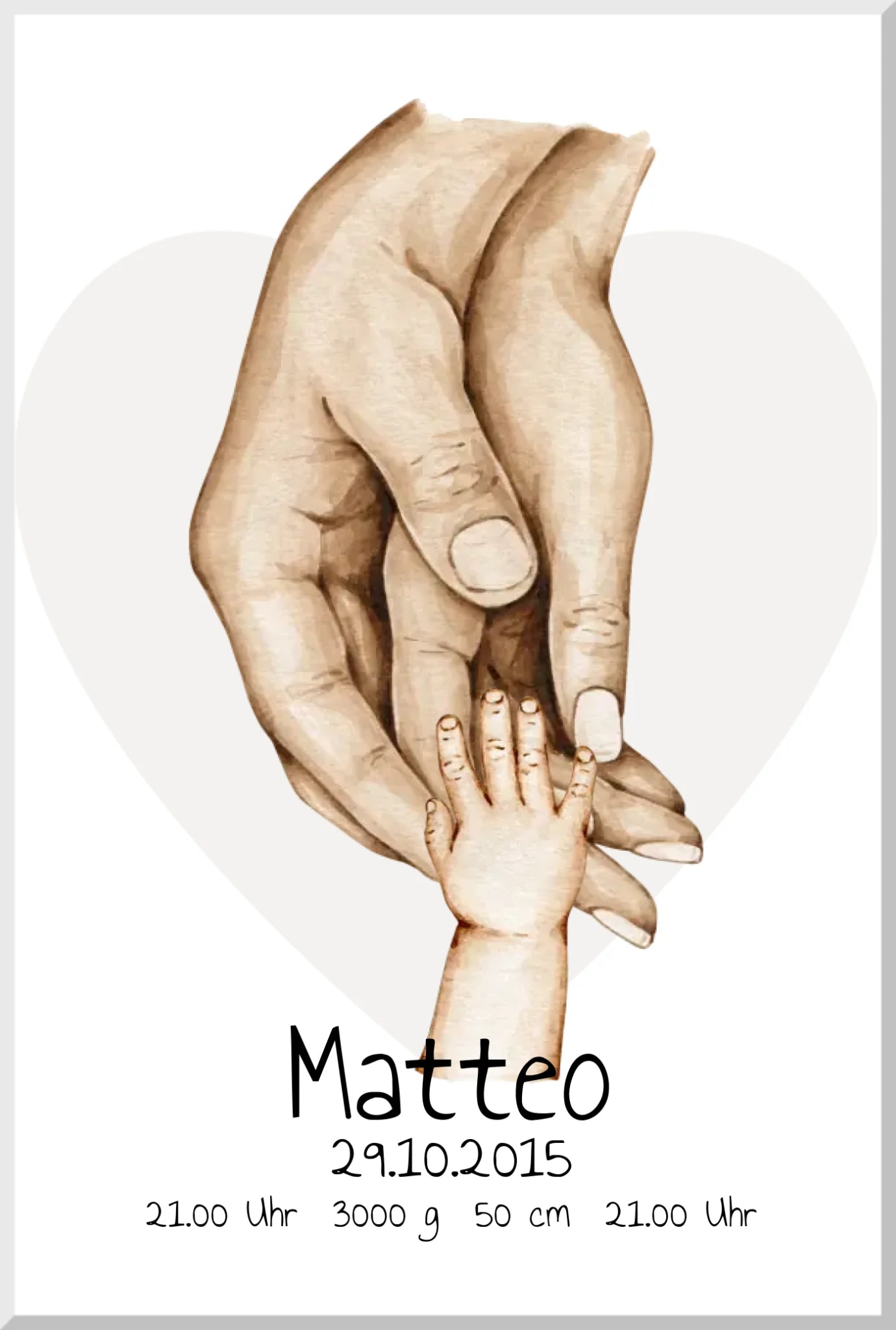 Personalisierte Geburtsanzeige | Hände Poster | Bild Familie | Kindername | personalisiertes Familiengeschenk | Geburtsdaten Leinwanddruck Leinwandbild