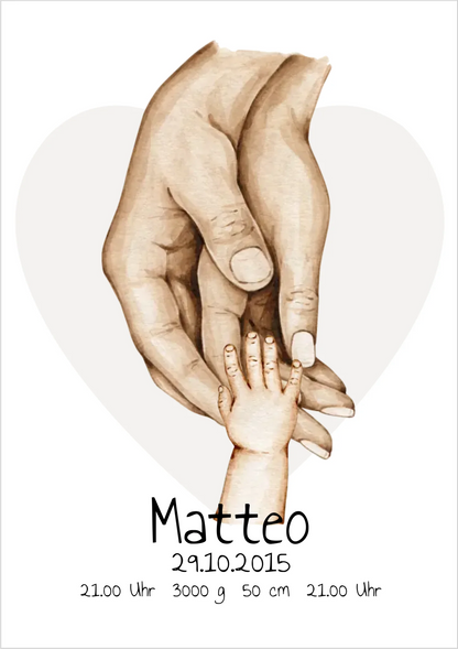 Personalisierte Geburtsanzeige | Hände Poster | Bild Familie | Kindername | personalisiertes Familiengeschenk | Geburtsdaten !!! Digitale Datei zum Selberdrucken - kein Poster !!! Digitale Datei zum Selberdrucken - kein Poster A4 A3 A2