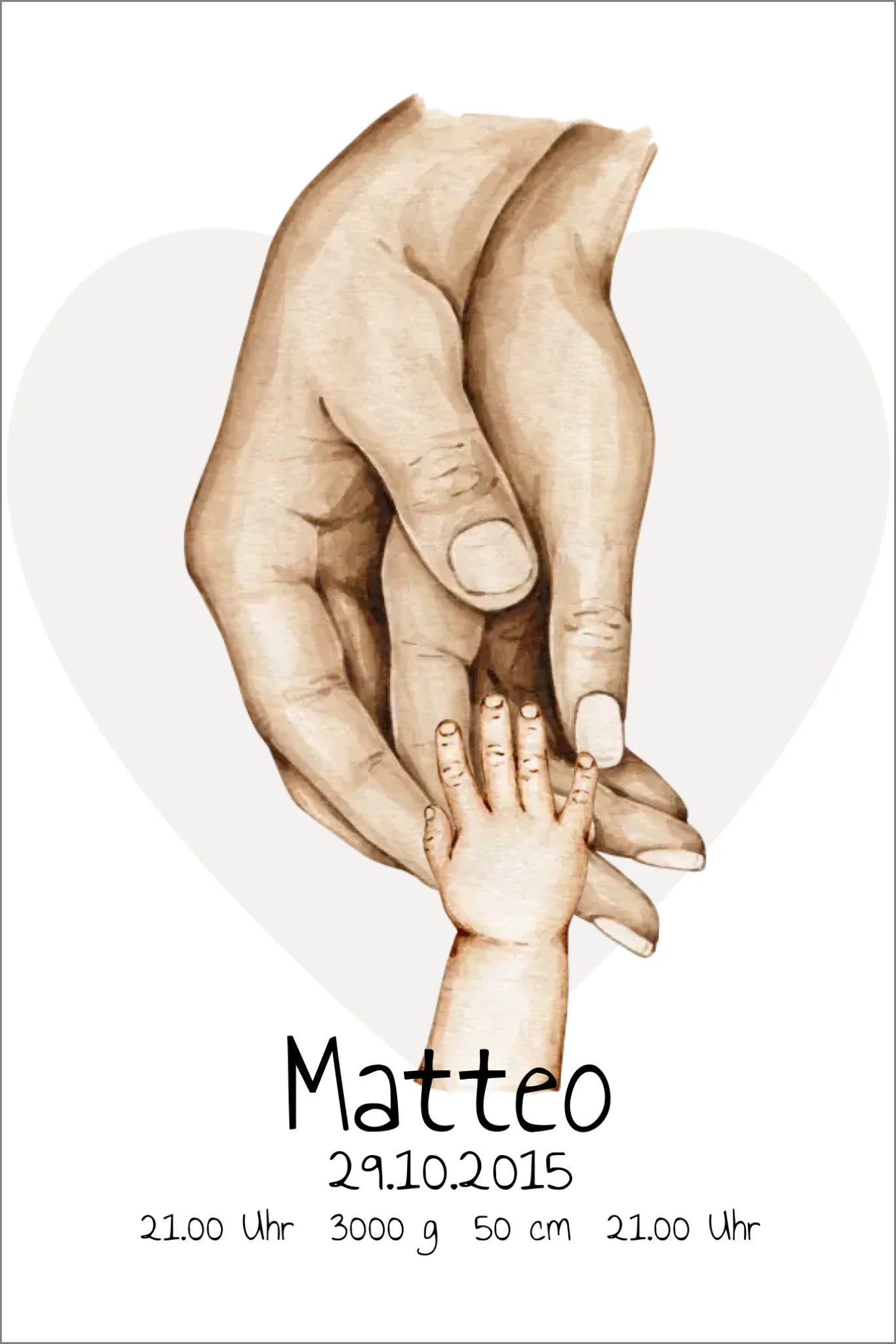 Personalisierte Geburtsanzeige | Hände Poster | Bild Familie | Kindername | personalisiertes Familiengeschenk | Geburtsdaten Photoboard