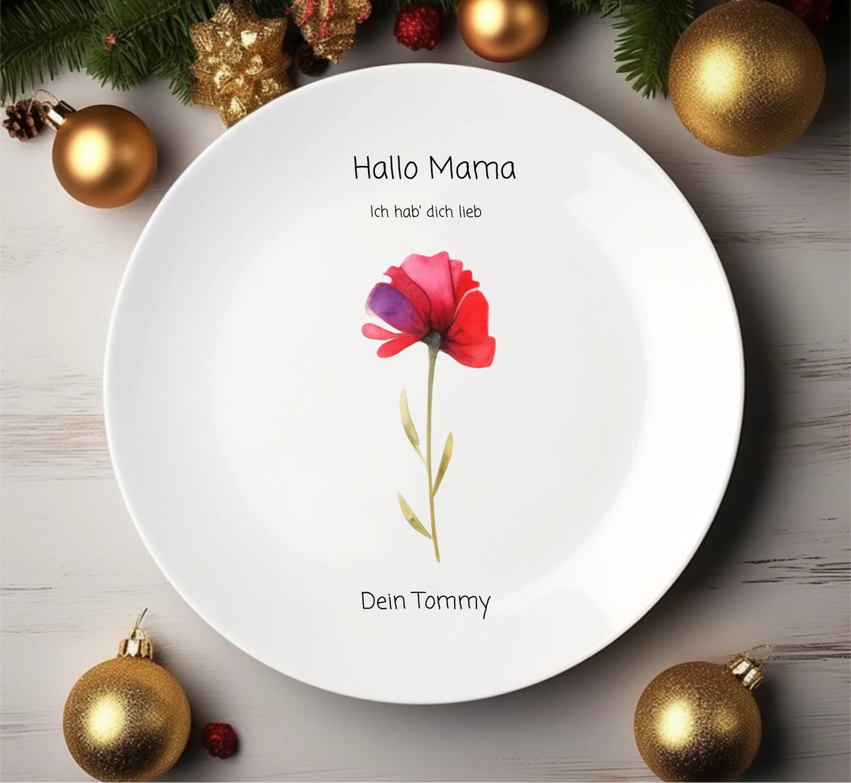 Muttertagsgeschenk Blumenteller | Personalisiertes Geschenk Muttertag / Vatertag Teller Melamin flacher Teller - nur innerhalb Deutschland lieferbar Durchmesser 23,5 cm - nur innerhalb Deutschland lieferbar