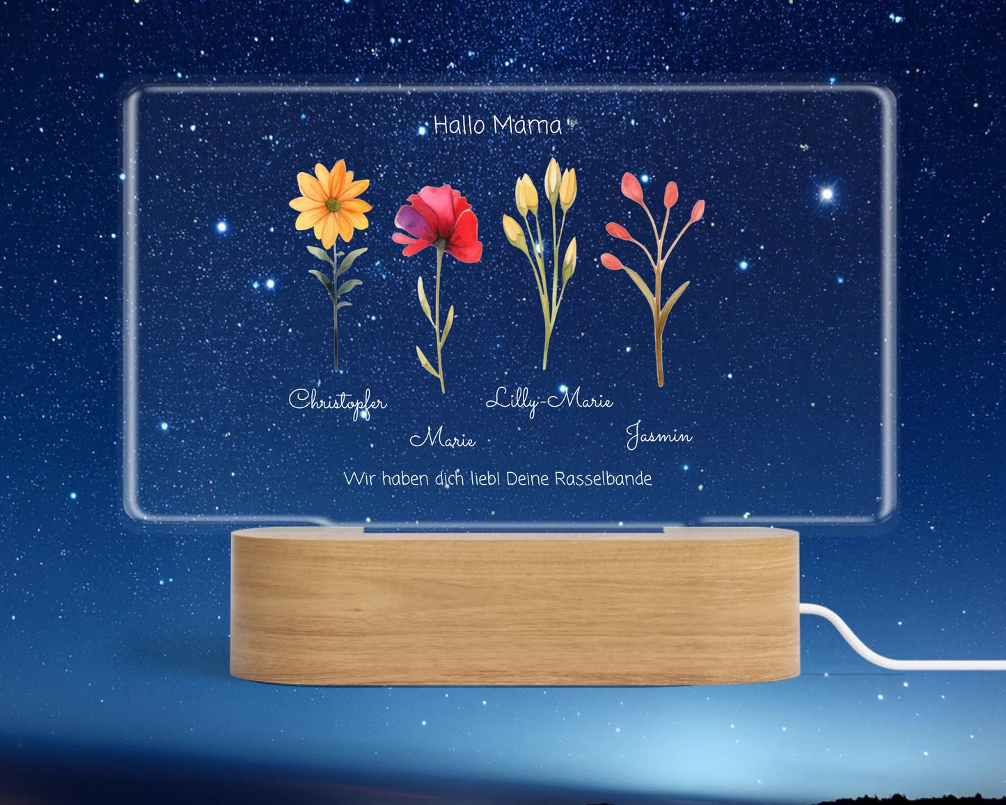 Muttertagsgeschenk / Vatertagsgeschenk für Mama, Papa, Oma & Opa personalisiertes LED Deko Licht LED-Nachtlicht Landscape Transparent