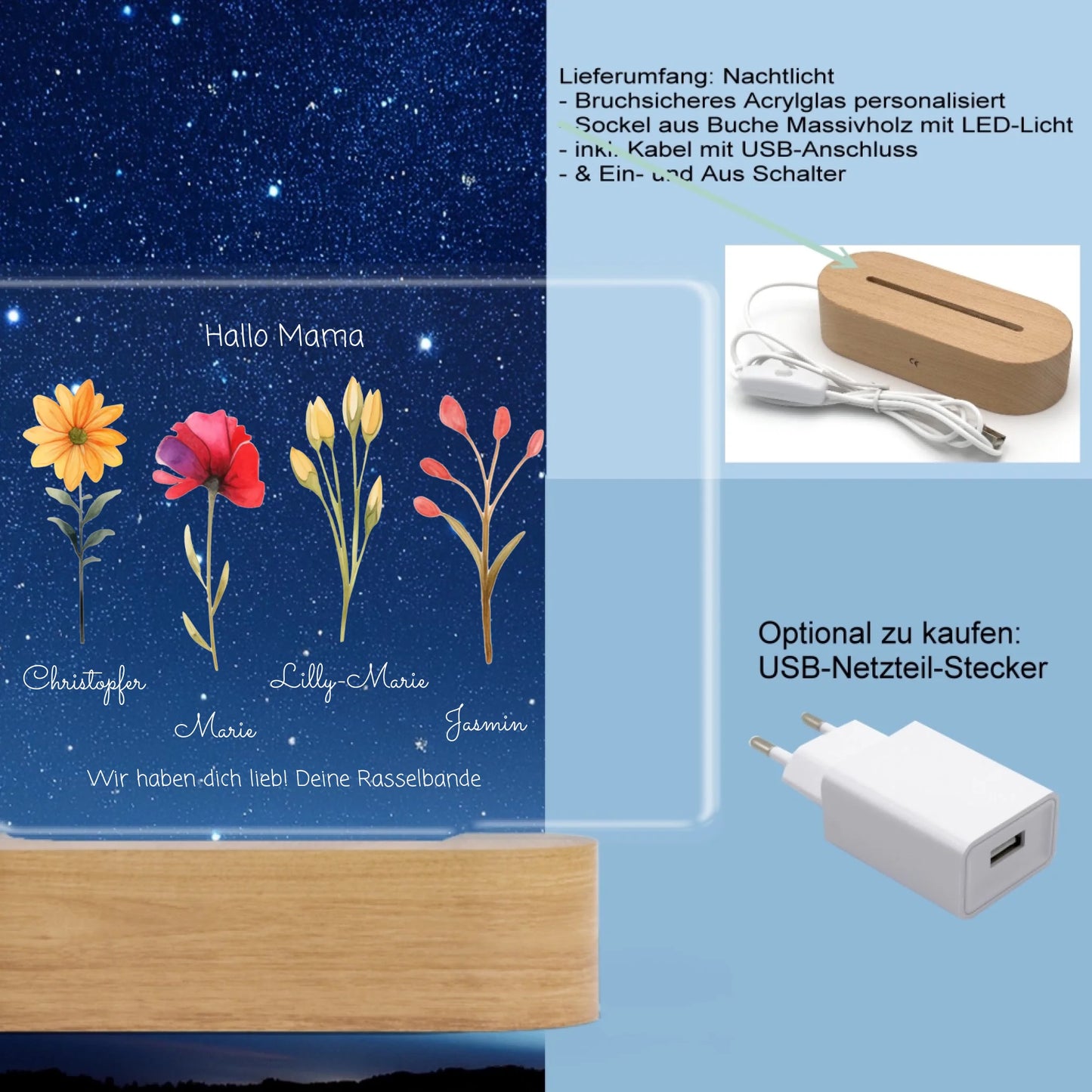 Muttertagsgeschenk / Vatertagsgeschenk für Mama, Papa, Oma & Opa personalisiertes LED Deko Licht