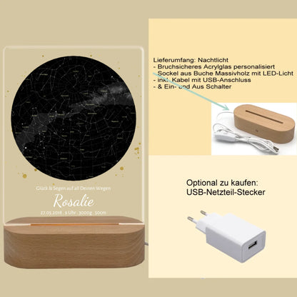 Personalisiertes Acryl Nachtlicht für Babys | Sternenkarte Geschenk zur Geburt & Taufe mit Namen & Geburtsdaten