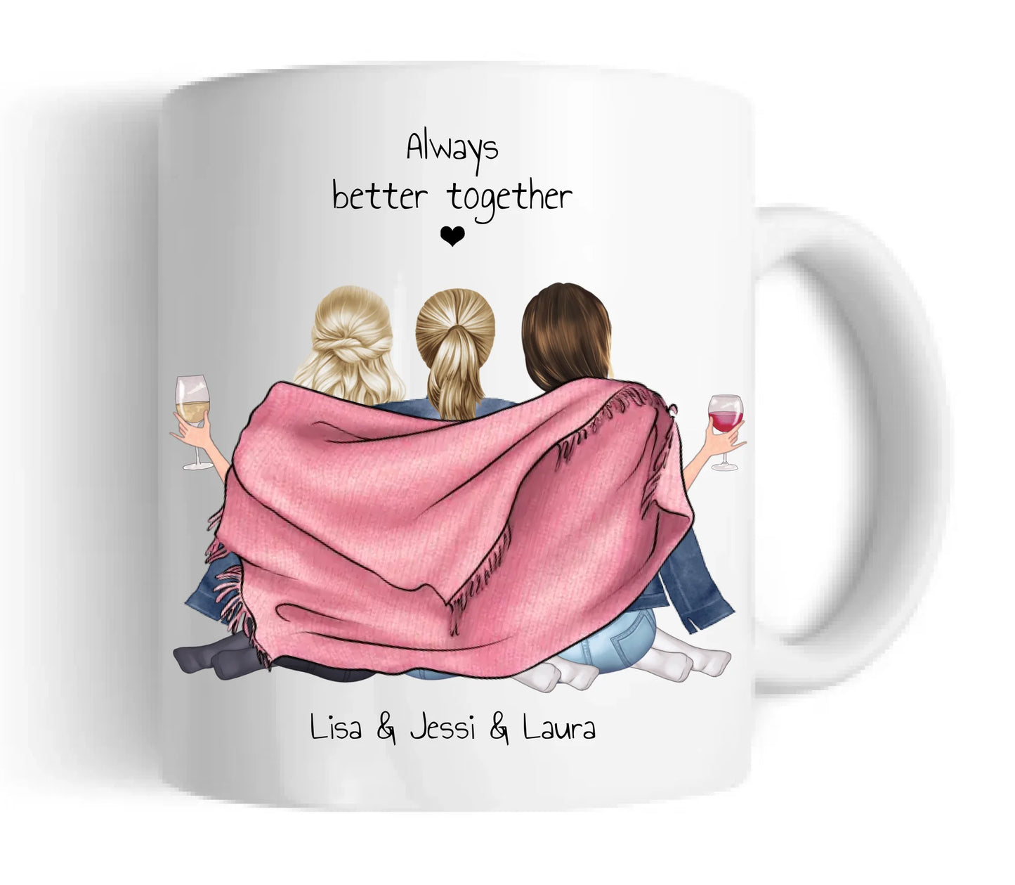 3 Beste Freundinnen Tasse personalisiert - Beste Freundin Geburtstagsgeschenk Keramiktasse 330 ml Mug Classic - Panorama