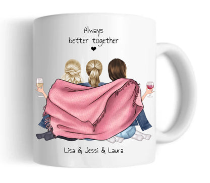 3 Beste Freundinnen Tasse personalisiert - Beste Freundin Geburtstagsgeschenk Keramiktasse 330 ml Mug Classic - Panorama
