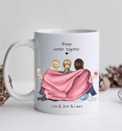 3 Beste Freundinnen Tasse personalisiert - Beste Freundin Geburtstagsgeschenk
