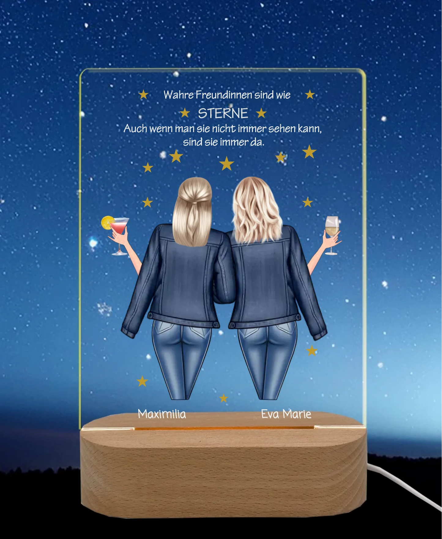 Personalisiertes Acryl Nachtlicht Geschenk ''Beste Freundin" | Geschenkidee Freunde & Familie LED-Nachtlicht für Erwachsene & Kinder rechteckig Transparent