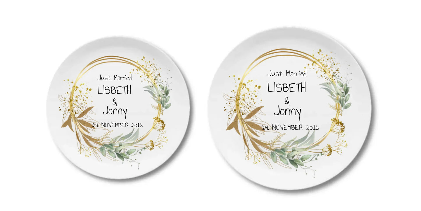 , Geschenk Hochzeit, Geschenk Brautpaar, ideal als Gästeteller Teller personalisiert Flacher Teller + Pizzateller 235 ø + 280 ø - - nur innerhalb Deutschland lieferbar