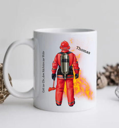 Personalisierte Feuerwehr Tasse mit Namen & Spruch – Geschenk für Kollegen & Feuerwehrmann