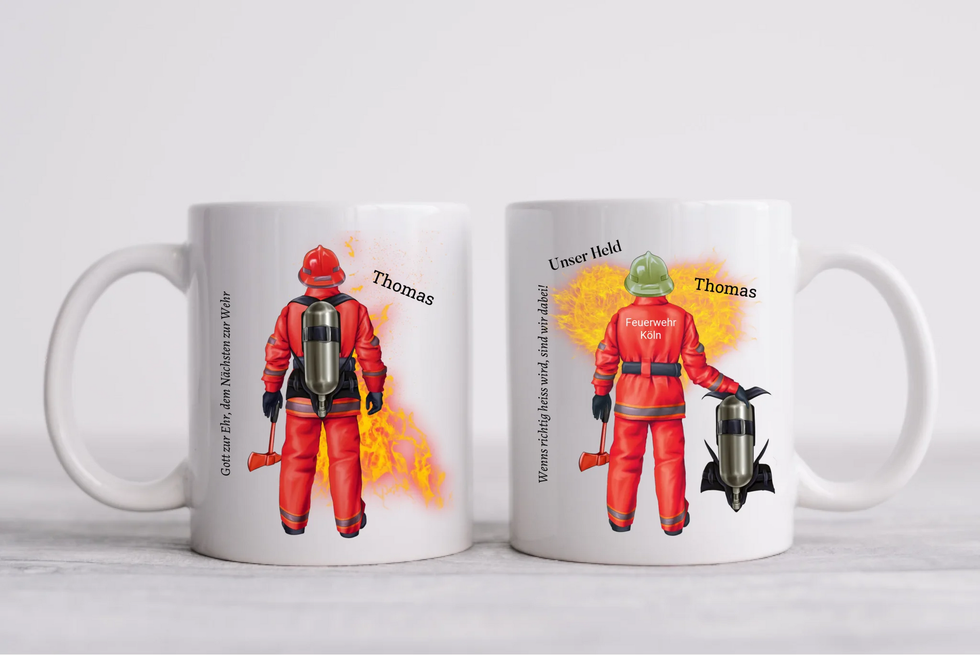 Personalisierte Feuerwehr Tasse mit Namen & Spruch – Geschenk für Kollegen & Feuerwehrmann