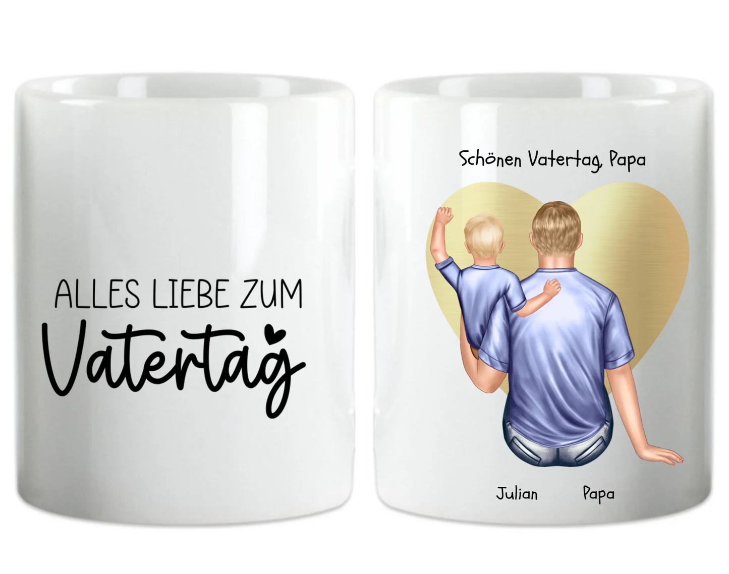 Vatertagsgeschenk - personalisierte Tasse mit Papa, Baby Mädchen oder Sohn Herzhenkeltasse Default Mug Classic - Panorama