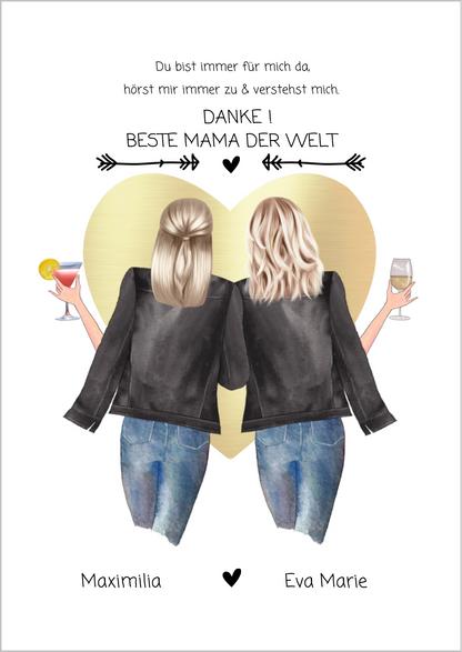 Danke! Beste Mama der Welt - Muttertagsgeschenk personalisiertes Poster - Mutter & Tochter Poster - Mutter Geburtstag Poster Poster