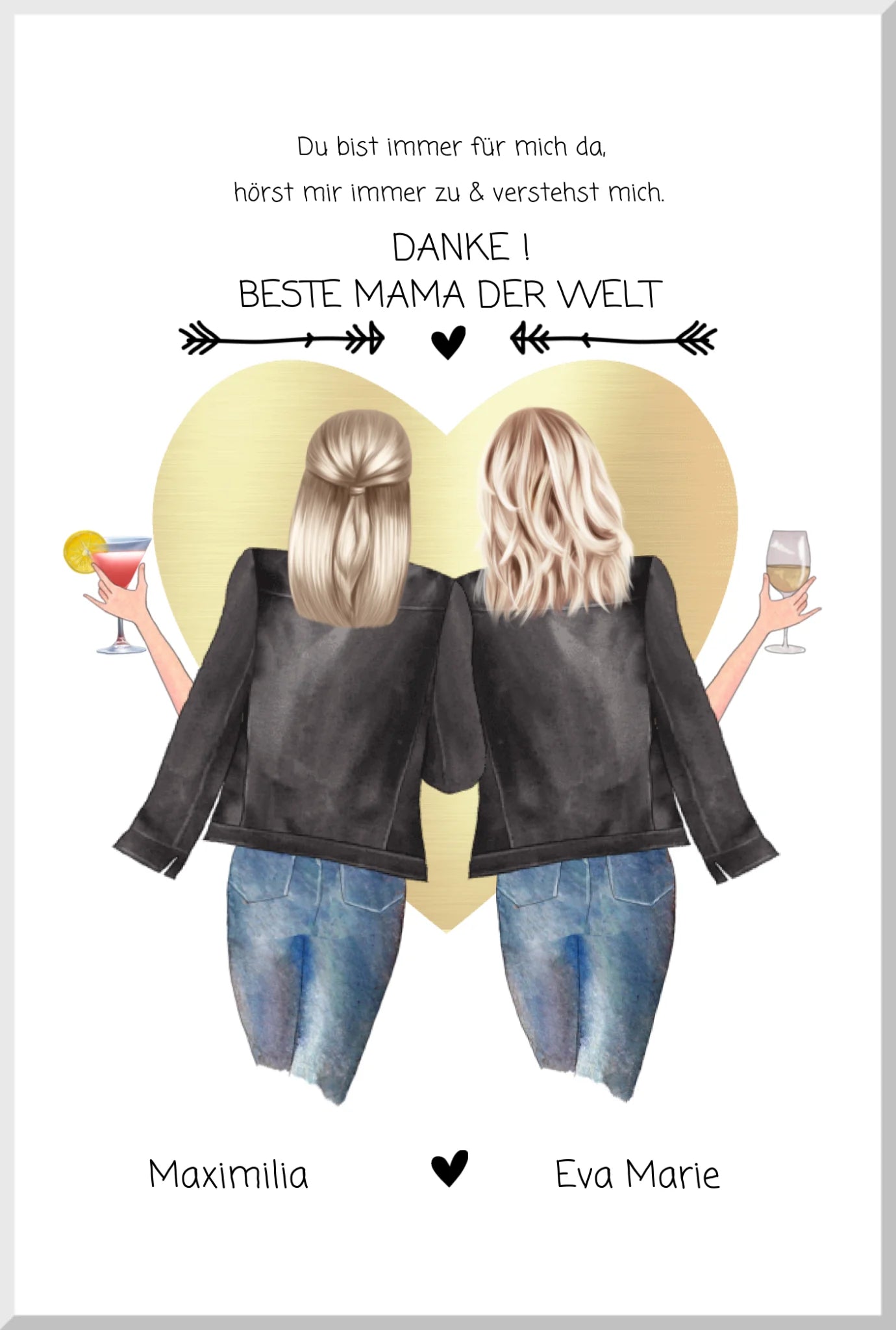 Danke! Beste Mama der Welt - Muttertagsgeschenk personalisiertes Poster - Mutter & Tochter Poster - Mutter Geburtstag Leinwanddruck Leinwandbild