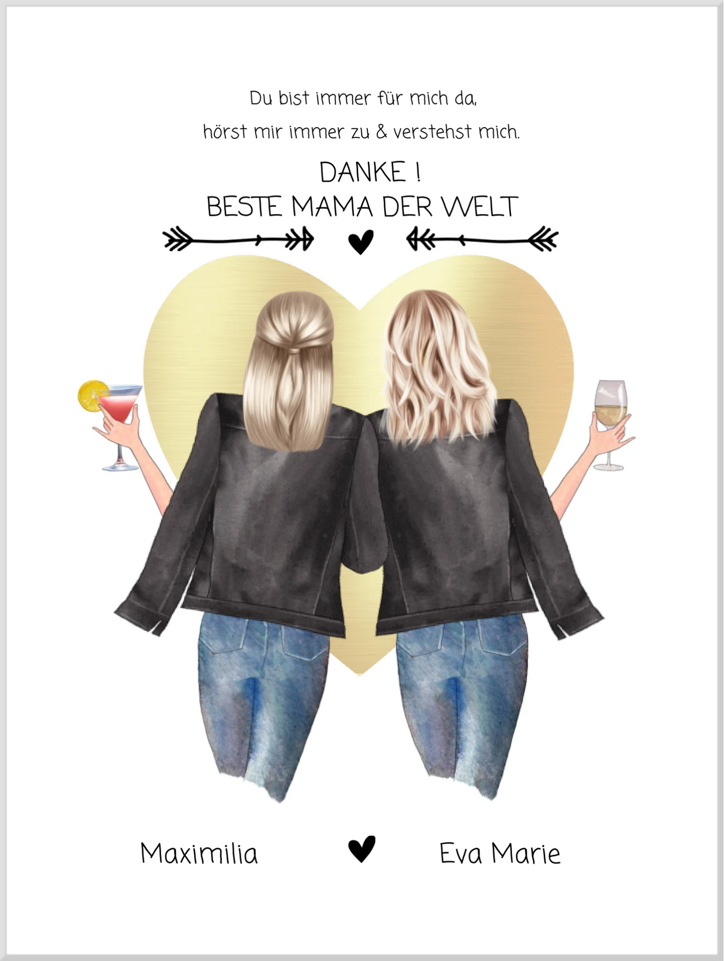Danke! Beste Mama der Welt - Muttertagsgeschenk personalisiertes Poster - Mutter & Tochter Poster - Mutter Geburtstag Leinwanddruck Leinwandbild