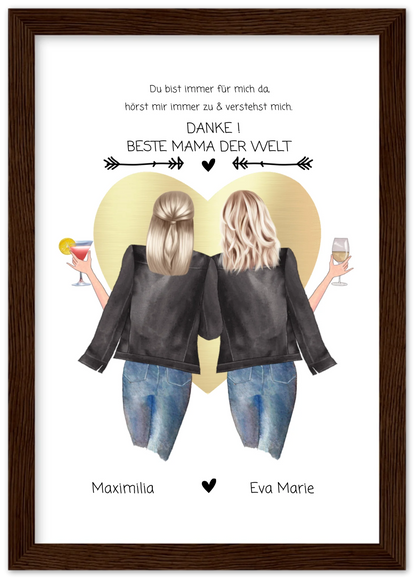 Danke! Beste Mama der Welt - Muttertagsgeschenk personalisiertes Poster - Mutter & Tochter Poster - Mutter Geburtstag