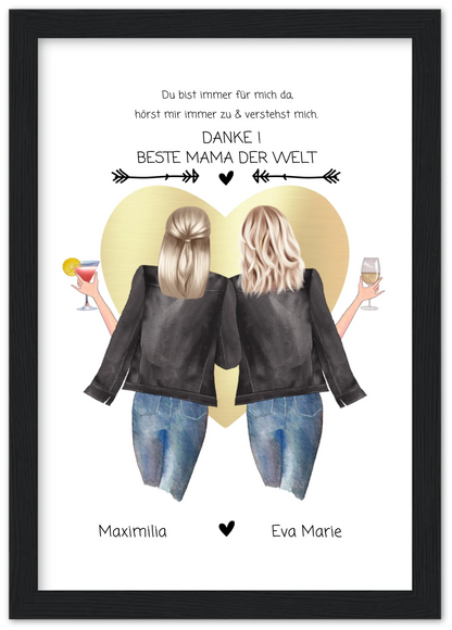 Danke! Beste Mama der Welt - Muttertagsgeschenk personalisiertes Poster - Mutter & Tochter Poster - Mutter Geburtstag