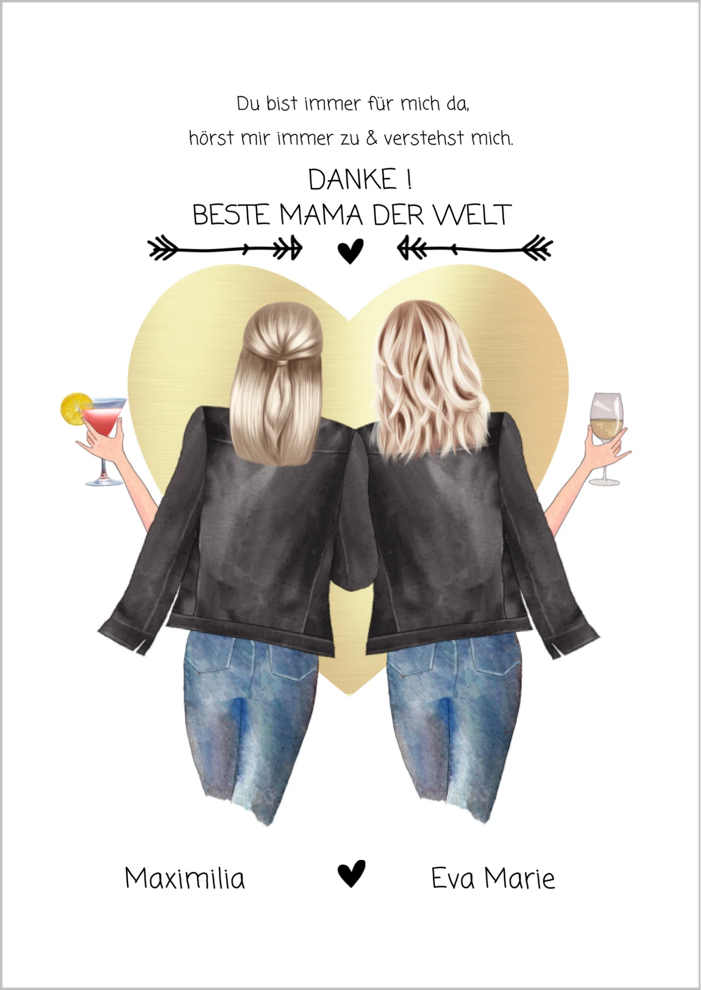 Danke! Beste Mama der Welt - Muttertagsgeschenk personalisiertes Poster - Mutter & Tochter Poster - Mutter Geburtstag !!! Digitale Datei zum Selberdrucken - kein Poster !!! Digitale Datei zum Selberdrucken - kein Poster A4 A3 A2
