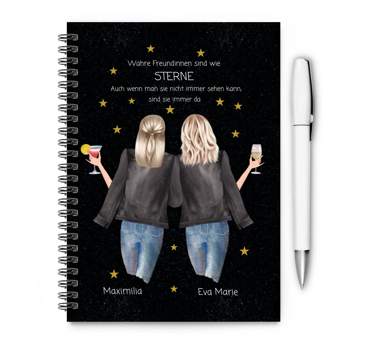 Personalisiertes Geburtstagsgeschenk 2 beste Freundinnen - Collageblock - Wahre Freunde sind wie Sterne Collegeblock liniert default