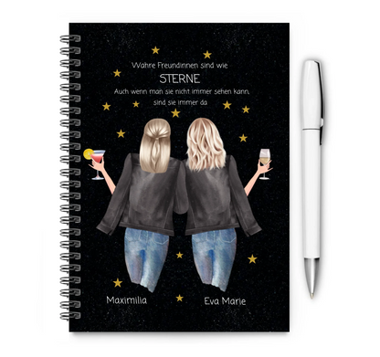 Personalisiertes Geburtstagsgeschenk 2 beste Freundinnen - Collageblock - Wahre Freunde sind wie Sterne Collegeblock liniert default