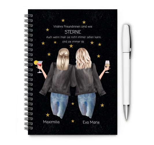 Personalisiertes Geburtstagsgeschenk 2 beste Freundinnen - Collageblock - Wahre Freunde sind wie Sterne Collegeblock liniert default