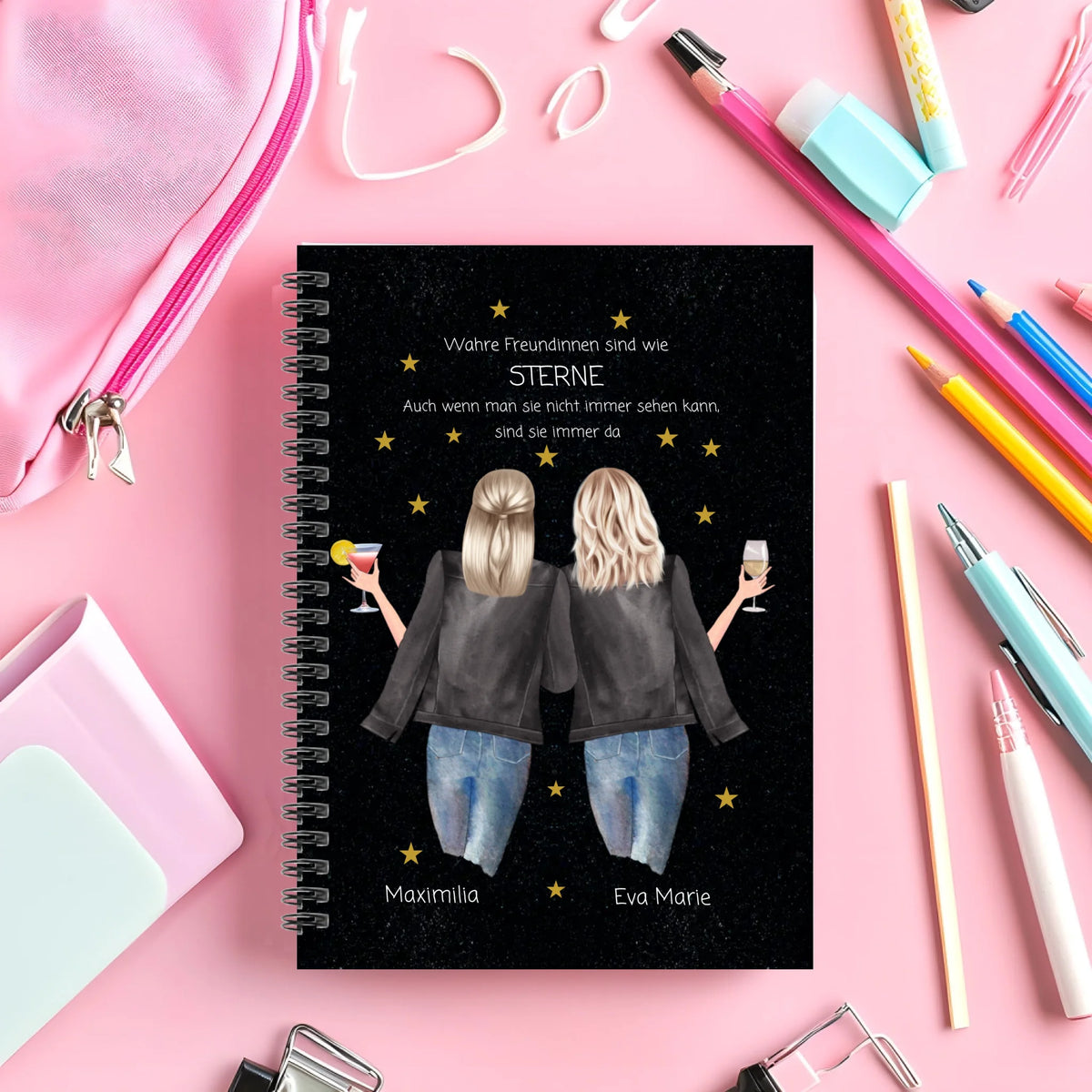 Personalisiertes Geburtstagsgeschenk 2 beste Freundinnen - Collageblock - Wahre Freunde sind wie Sterne