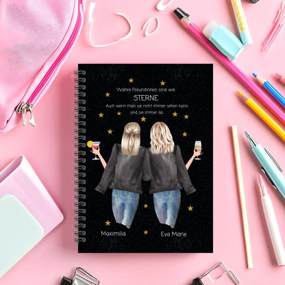Personalisiertes Geburtstagsgeschenk 2 beste Freundinnen - Collageblock - Wahre Freunde sind wie Sterne