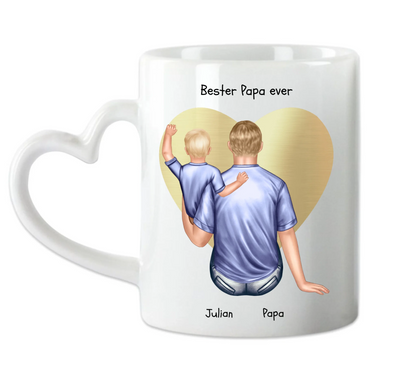 Personalisierte Tasse Vatertag - Papa Geburtstagsgeschenk Tasse mit Kind Herzhenkeltasse Default Mug Classic - Panorama