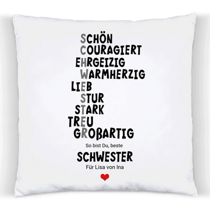 "Definition Schwester" personalisiertes Geschenk Schwester | Geburtstagsgeschenk | Zeitraum-Kunstdrucke Premium Kissen (Plüschoberfläche) Premium Kissen