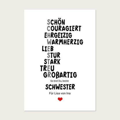 "Definition Schwester" personalisiertes Poster Geschenk Schwester | Bild Geburtstagsgeschenk | Zeitraum-Kunstdrucke