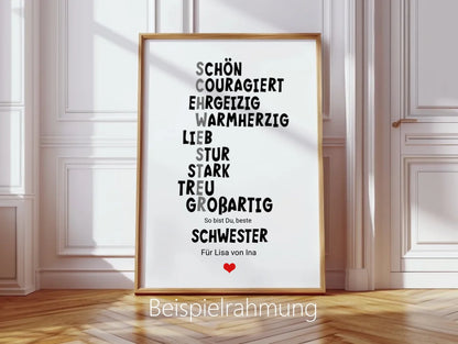 "Definition Schwester" personalisiertes Poster Geschenk Schwester | Bild Geburtstagsgeschenk | Zeitraum-Kunstdrucke