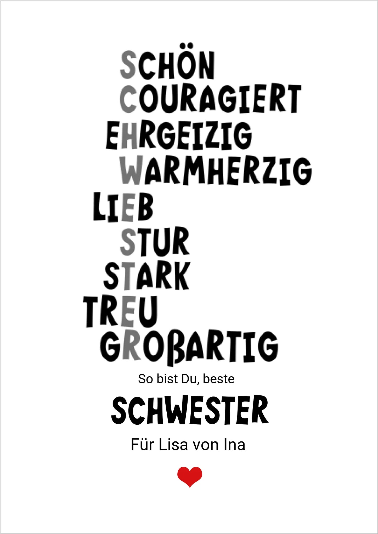"Definition Schwester" personalisiertes Poster Geschenk Schwester | Bild Geburtstagsgeschenk | Zeitraum-Kunstdrucke Poster Poster