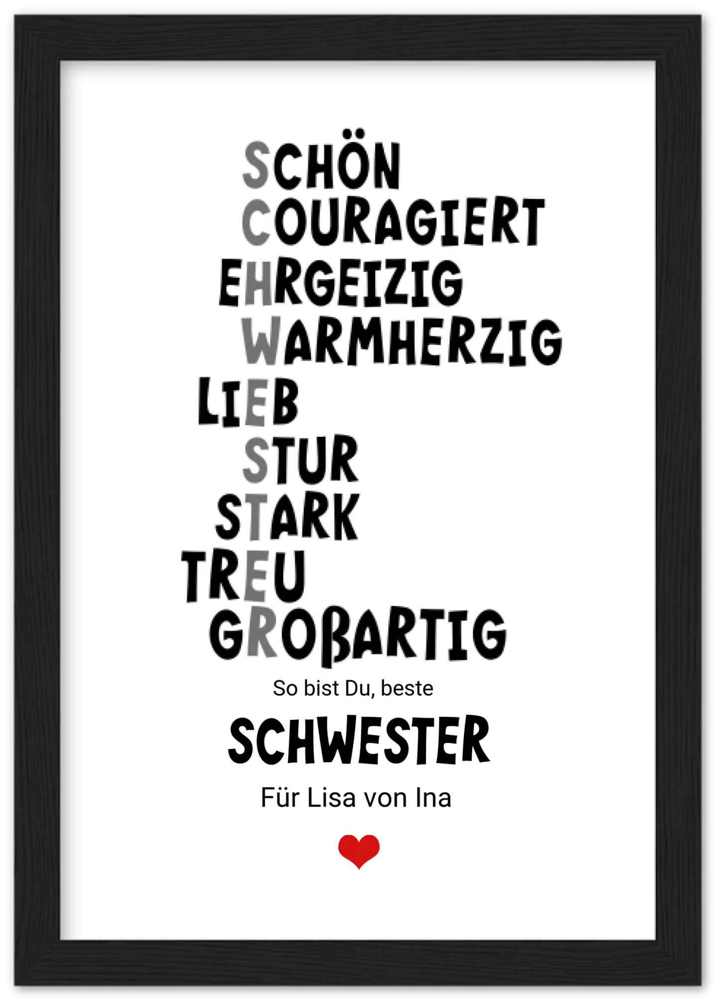 "Definition Schwester" personalisiertes Poster Geschenk Schwester | Bild Geburtstagsgeschenk | Zeitraum-Kunstdrucke Premium Matte Paper Wooden Framed Poster - Black - Vertical Gerahmtes Poster A4 21x29.7 cm