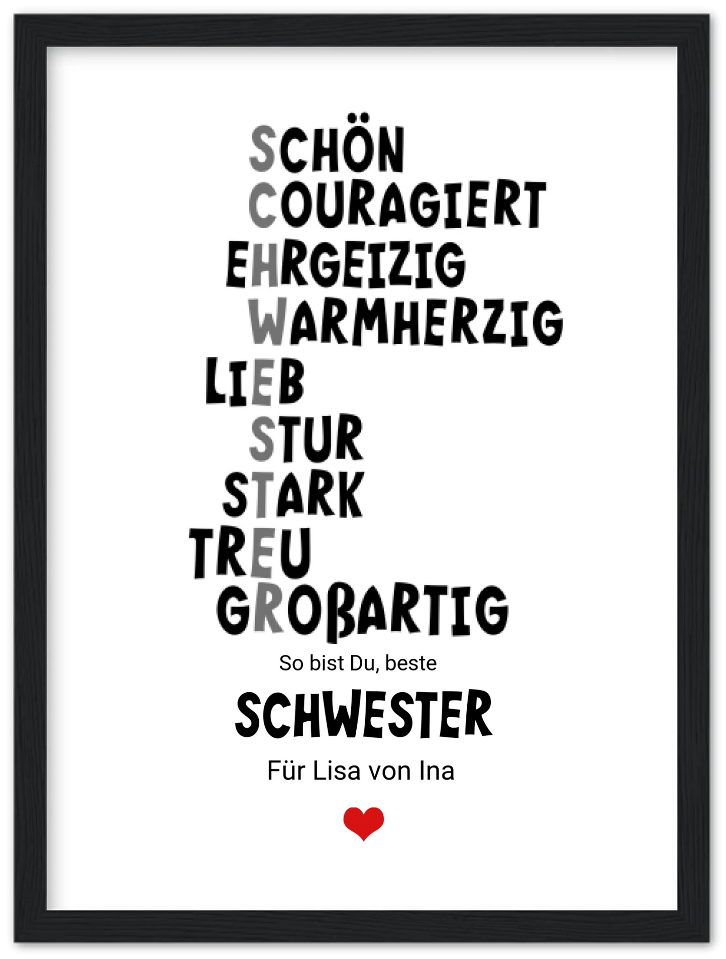 "Definition Schwester" personalisiertes Poster Geschenk Schwester | Bild Geburtstagsgeschenk | Zeitraum-Kunstdrucke Premium Matte Paper Wooden Framed Poster - Black - Vertical Gerahmtes Poster