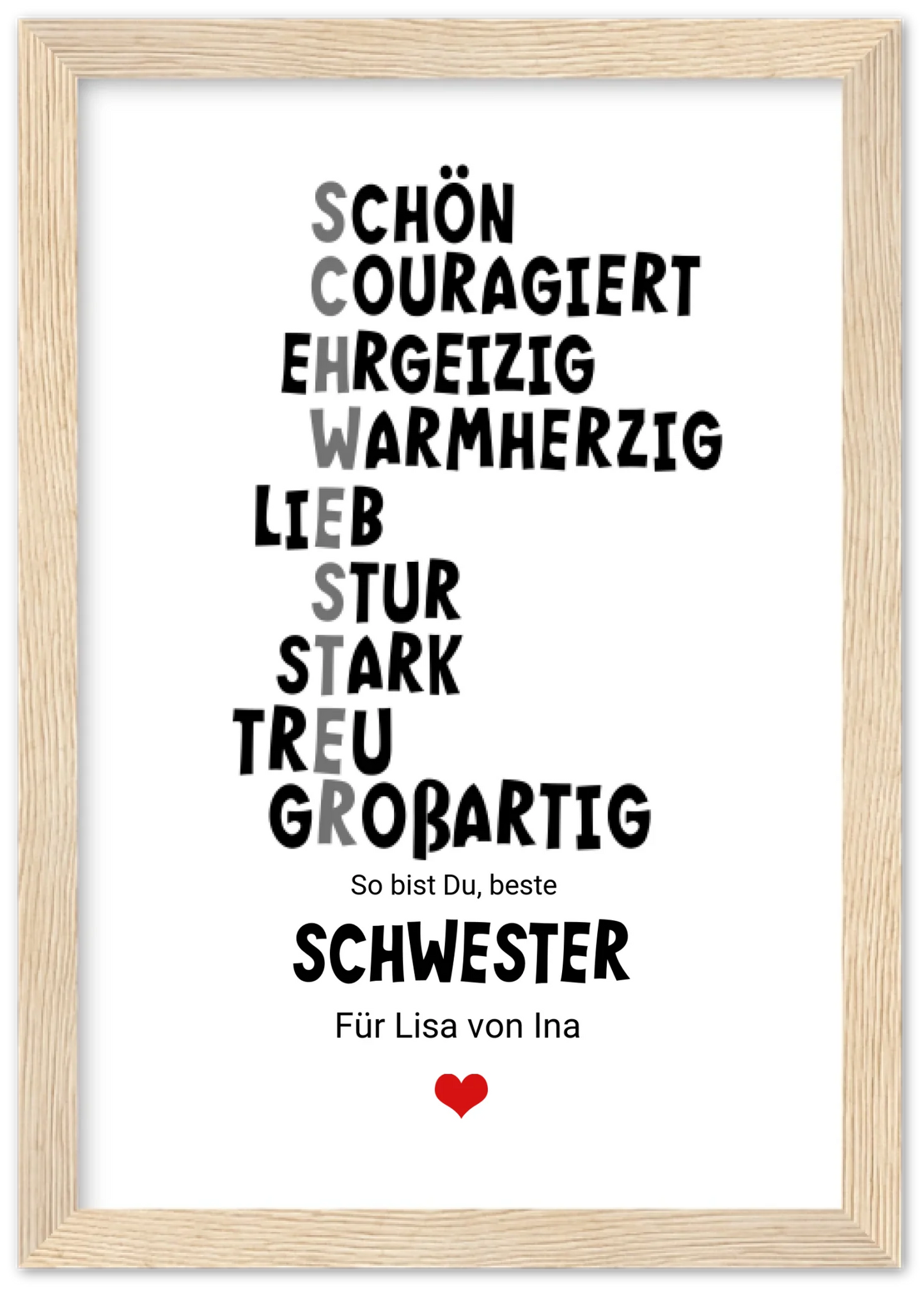 "Definition Schwester" personalisiertes Poster Geschenk Schwester | Bild Geburtstagsgeschenk | Zeitraum-Kunstdrucke Premium Matte Paper Wooden Framed Poster - Wood - Vertical Gerahmtes Poster A4 21x29.7 cm