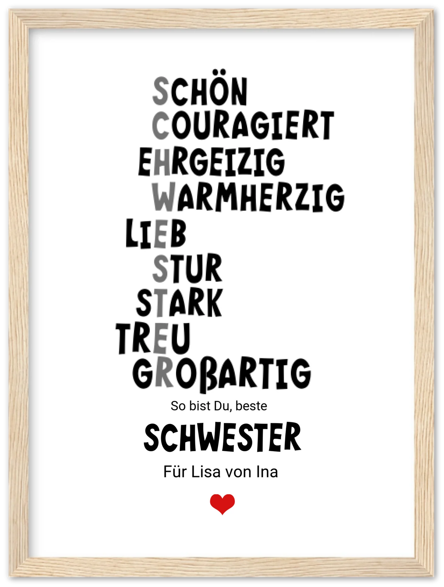 "Definition Schwester" personalisiertes Poster Geschenk Schwester | Bild Geburtstagsgeschenk | Zeitraum-Kunstdrucke Premium Matte Paper Wooden Framed Poster - Wood - Vertical Gerahmtes Poster