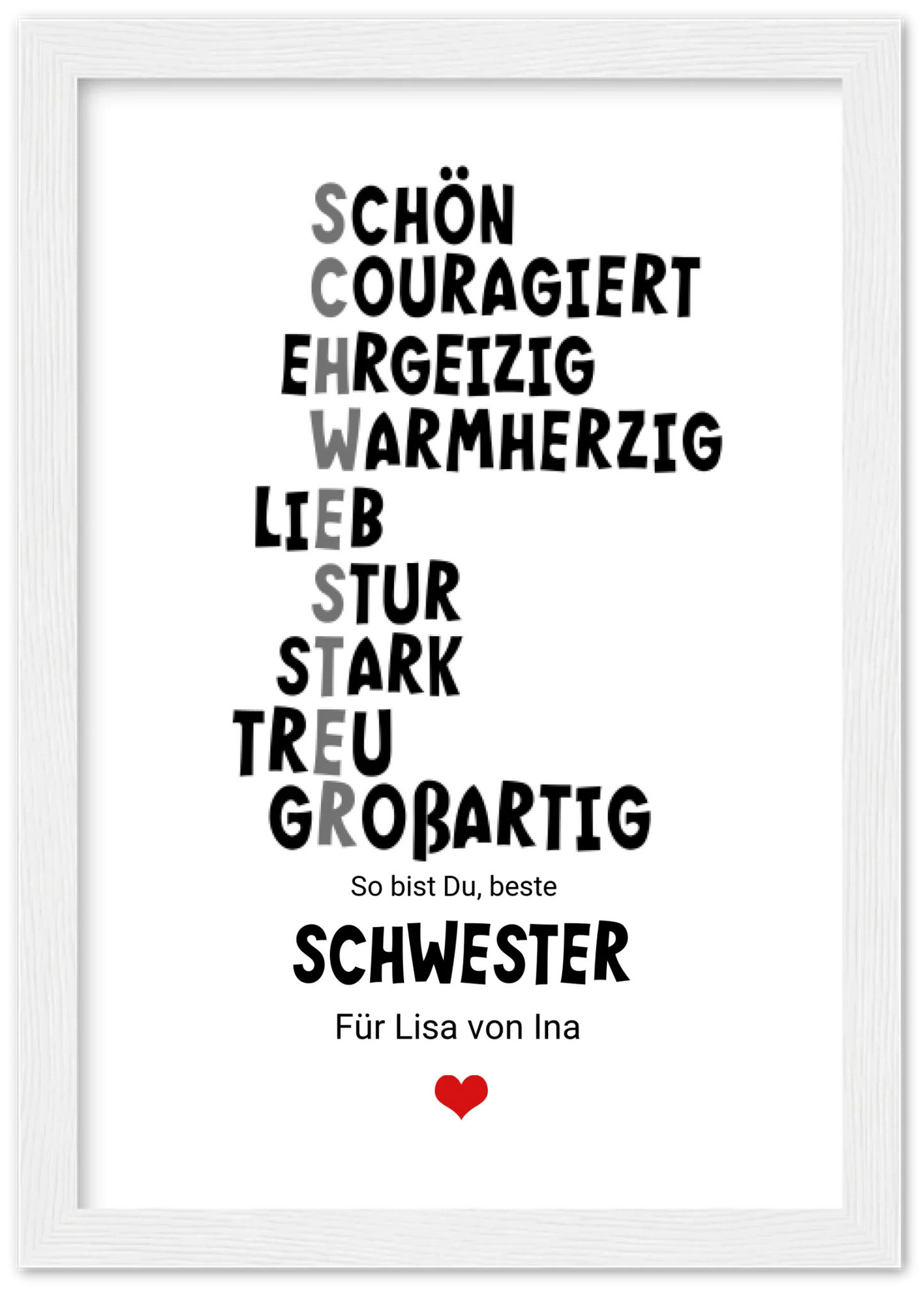 "Definition Schwester" personalisiertes Poster Geschenk Schwester | Bild Geburtstagsgeschenk | Zeitraum-Kunstdrucke Premium Matte Paper Wooden Framed Poster - White - Vertical Gerahmtes Poster A4 21x29.7 cm