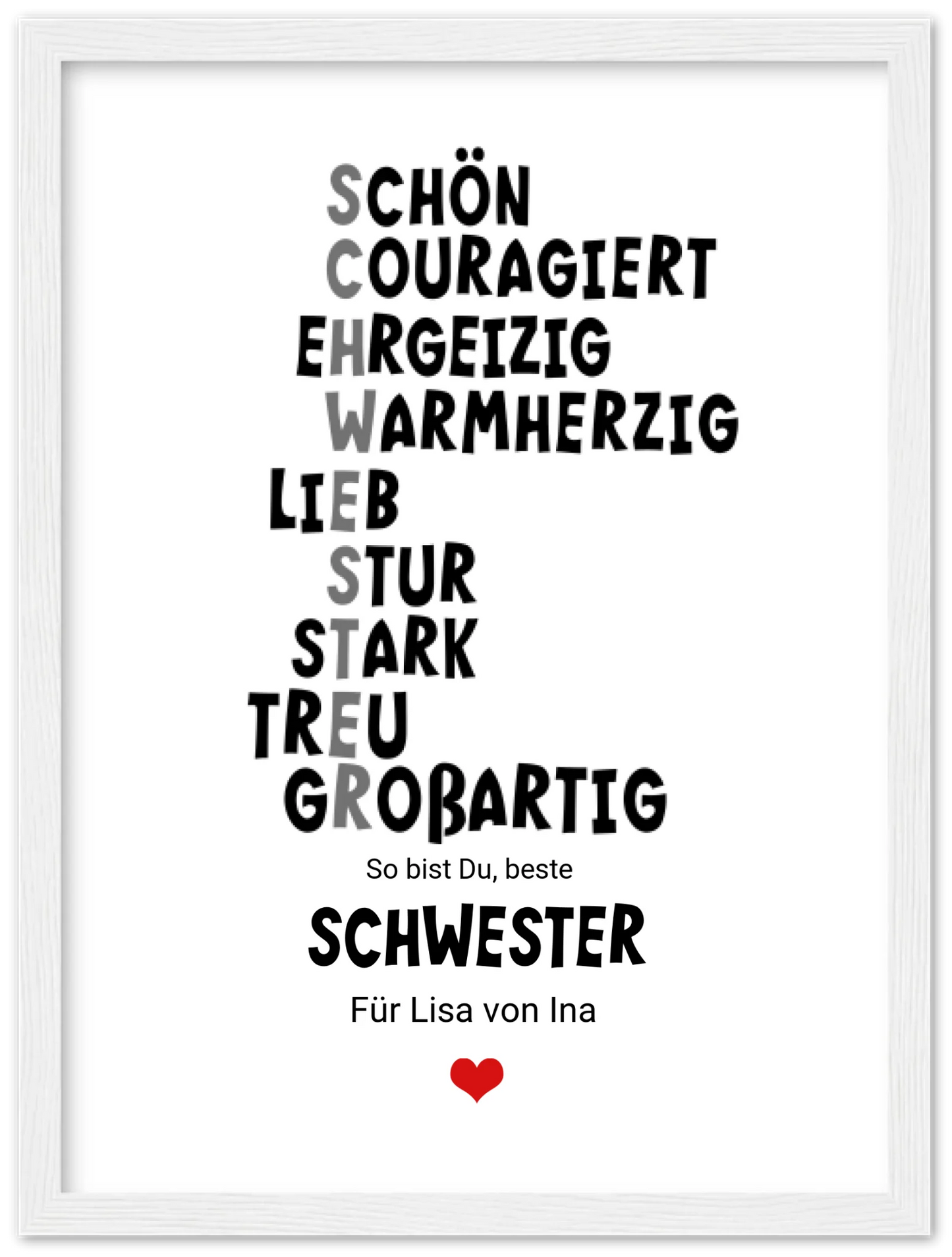"Definition Schwester" personalisiertes Poster Geschenk Schwester | Bild Geburtstagsgeschenk | Zeitraum-Kunstdrucke Premium Matte Paper Wooden Framed Poster - White - Vertical Gerahmtes Poster