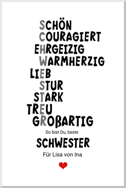 "Definition Schwester" personalisiertes Poster Geschenk Schwester | Bild Geburtstagsgeschenk | Zeitraum-Kunstdrucke Leinwanddruck Leinwandbild