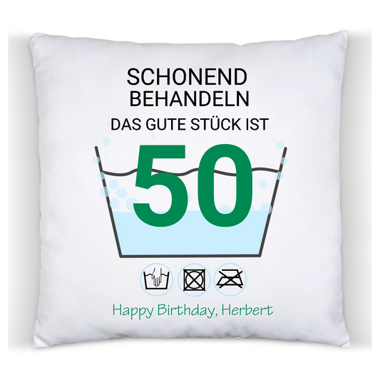 50. Geburtstag Geschenk Kissen personalisiert | Schonend Behandeln | Das gute Stück ist 50 Jahre | Geschenk Frau Mann Geburtstagsgeschenk