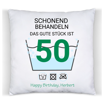 50. Geburtstag Geschenk Kissen personalisiert | Schonend Behandeln | Das gute Stück ist 50 Jahre | Geschenk Frau Mann Geburtstagsgeschenk Premium Kissen (Plüschoberfläche) Premium Kissen