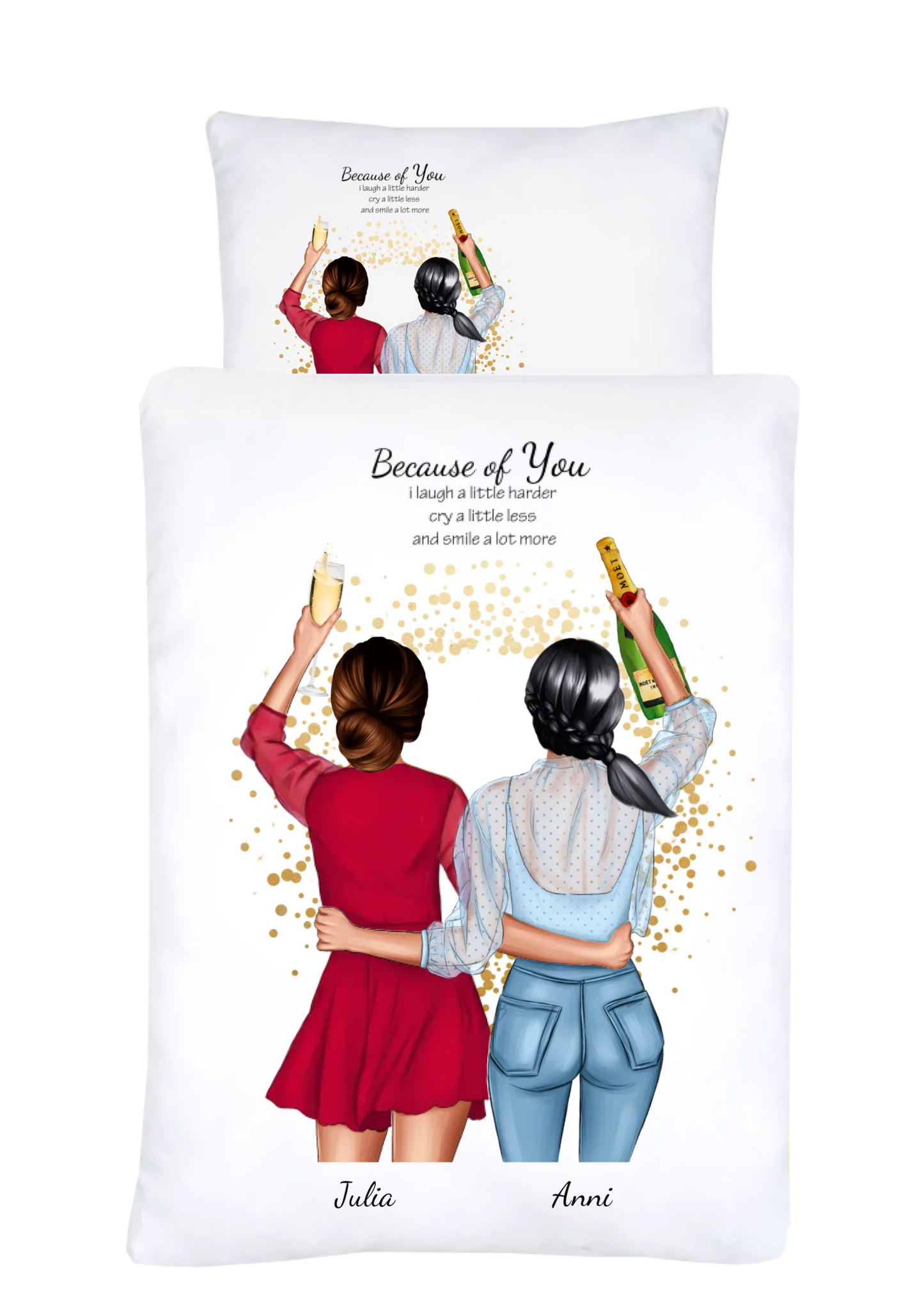 Personalisierte Bettwäsche für Pärchen, beste Freundinnen - Beste Freunde Geschenk als Geburtstagsgeschenk & Weihnachtsgeschenk