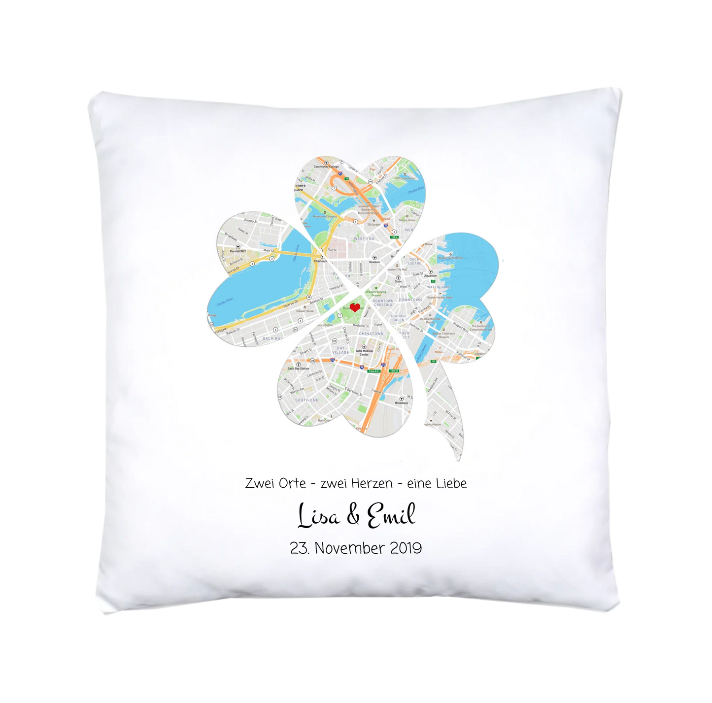 Hochzeitsgeschenk Just Married | Personalisierter Bettbezug Glücksklee Motiv | Geschenk zur Hochzeit, Valentin, Liebe im Koordinaten Stadtkarte Design