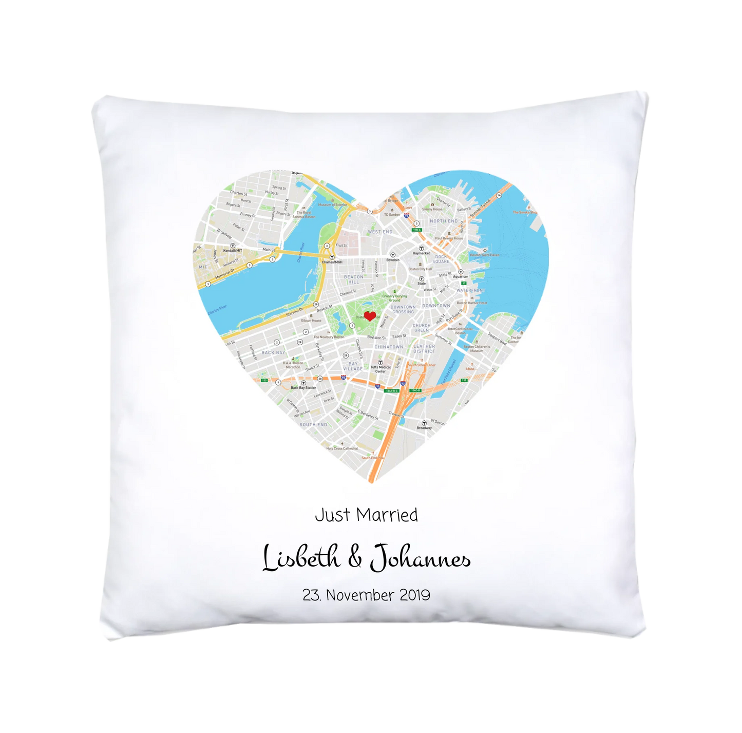 Hochzeitsgeschenk Just Married | Personalisierter Bettbezug Haus Motiv | Geschenk zur Hochzeit, Valentin, Liebe im Koordinaten Stadtkarte Design